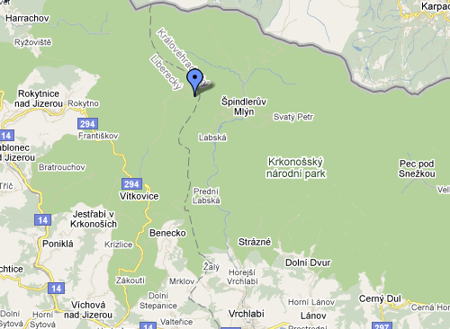 Mapa kde najdete ski ski areál Horní Mísečky